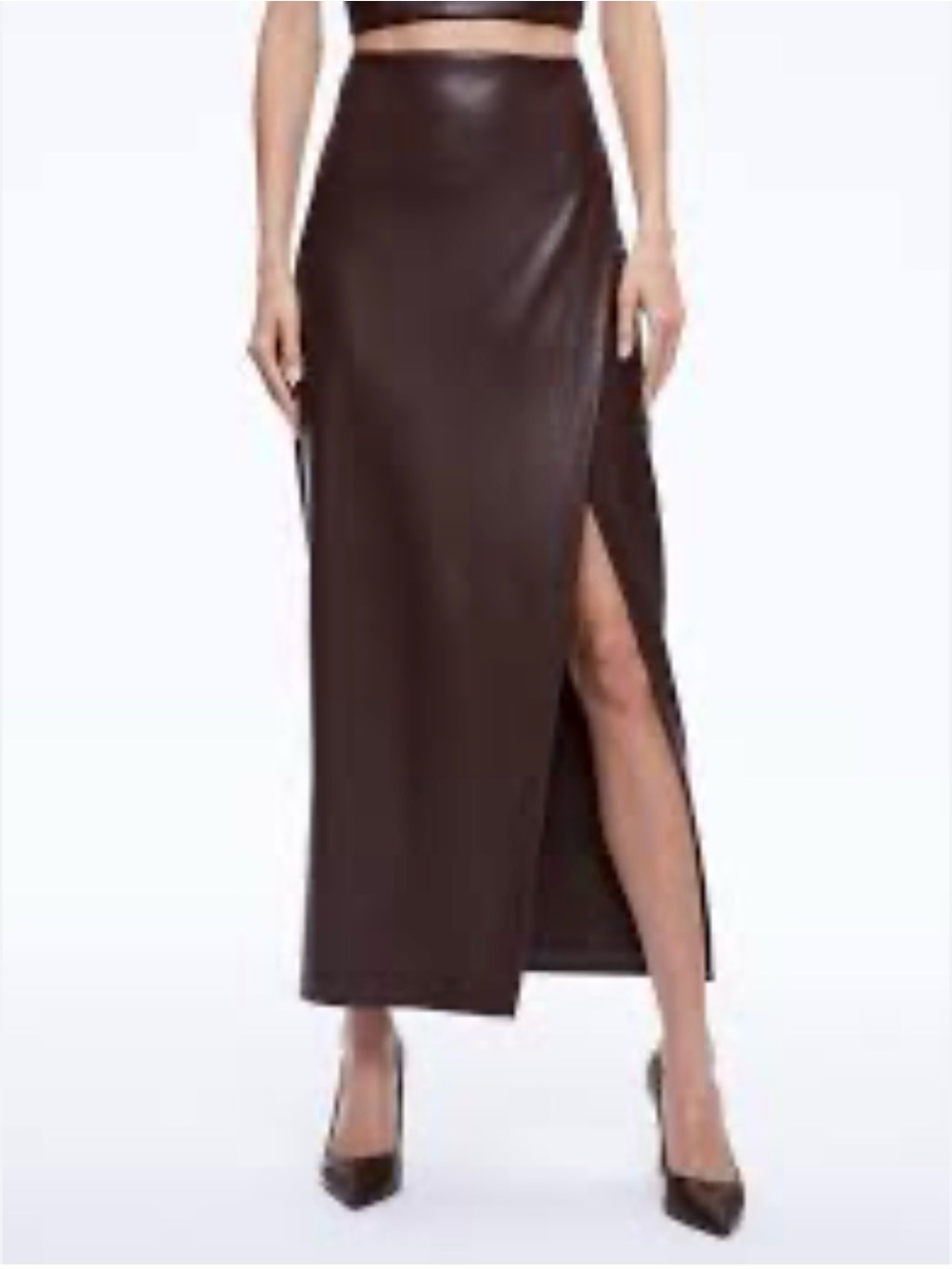Alice + Olivia  Brown Vegan Leather Skirt with Side Slit Size 2
